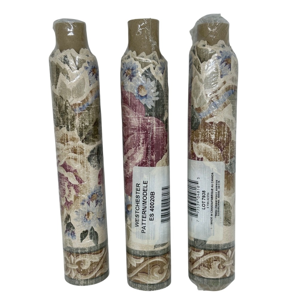 VTG Westchester Wallpaper Border Floral Rose Scroll Lot of 3 ES 40020B 5 Yds New